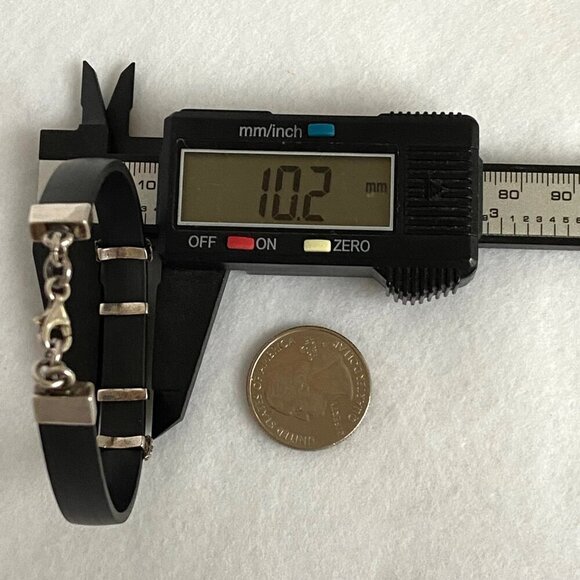 Sterling Silver 925 Rectangular Green Acrylic Black Banded Bracelet 7.5" - Picture 15 of 16